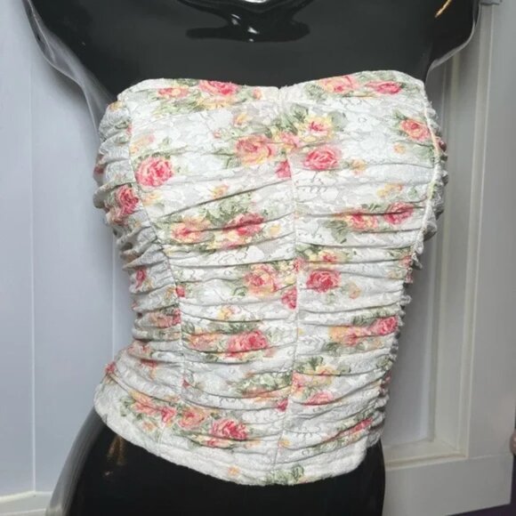 Forever 21 Floral Lace Tube Top White Size S - Picture 1 of 5